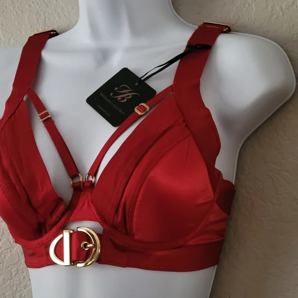 Honey Birdette Red Bra with Gold Accents - Picture 5 of 10